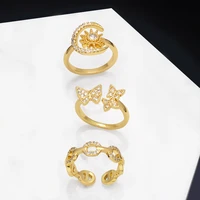 ocesrio trendy copper butterfly ring for women gold plated zircon moon star sun jewellery party gift wholesale bulk rigq40