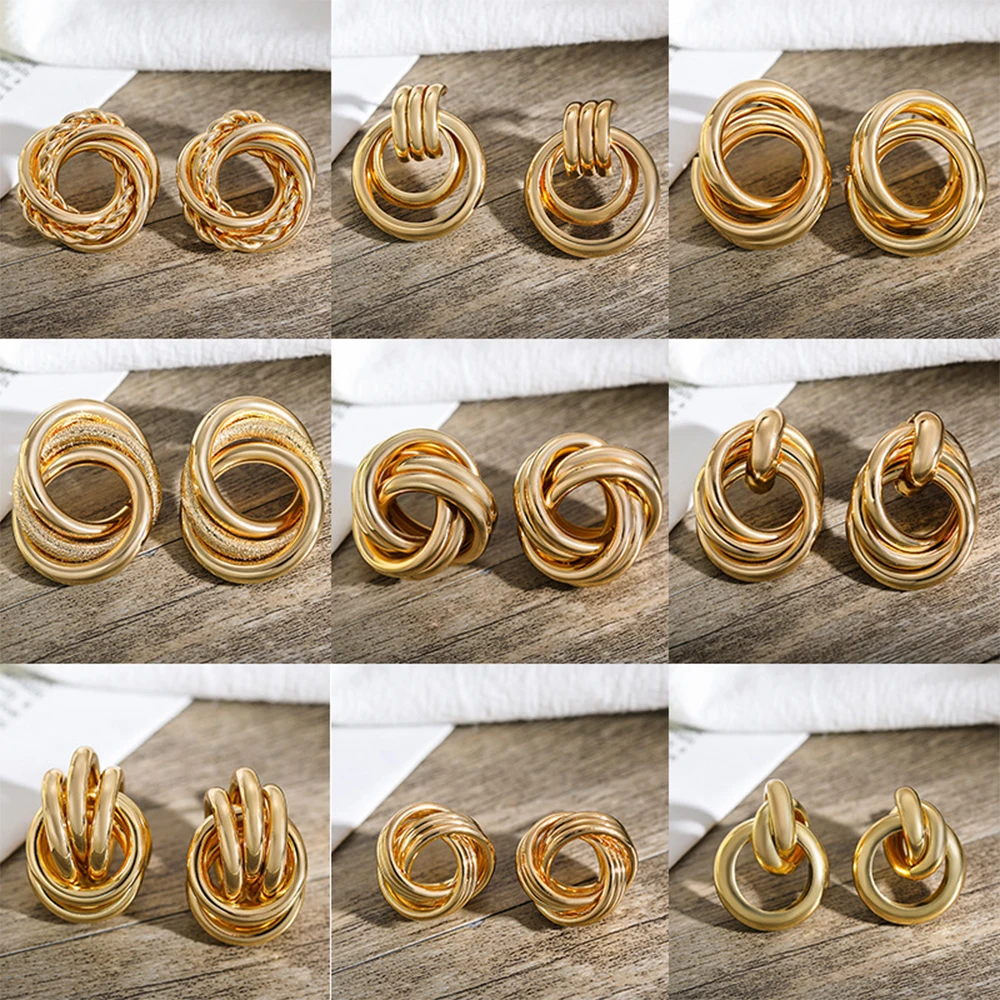 

Wholesale Geometric Cool Punk Gold Stud Earrings for Women OL Fashion Trendy Simple Gold Metal Korean Fashion Earrings Jewelry