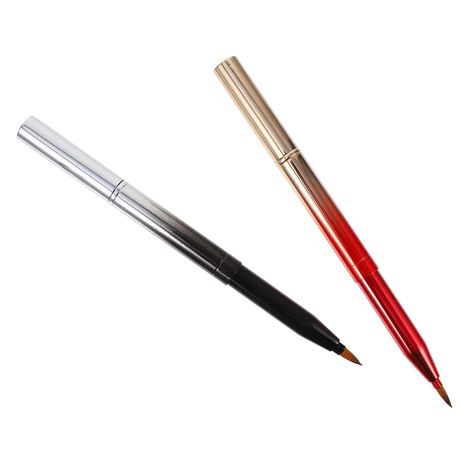 

2 Pcs Thin Eyebrow Brush Lip Applicator Eyelash Tool Retractable Makeup Shadow Gloss Travel Dual Ended Lipstick Wand