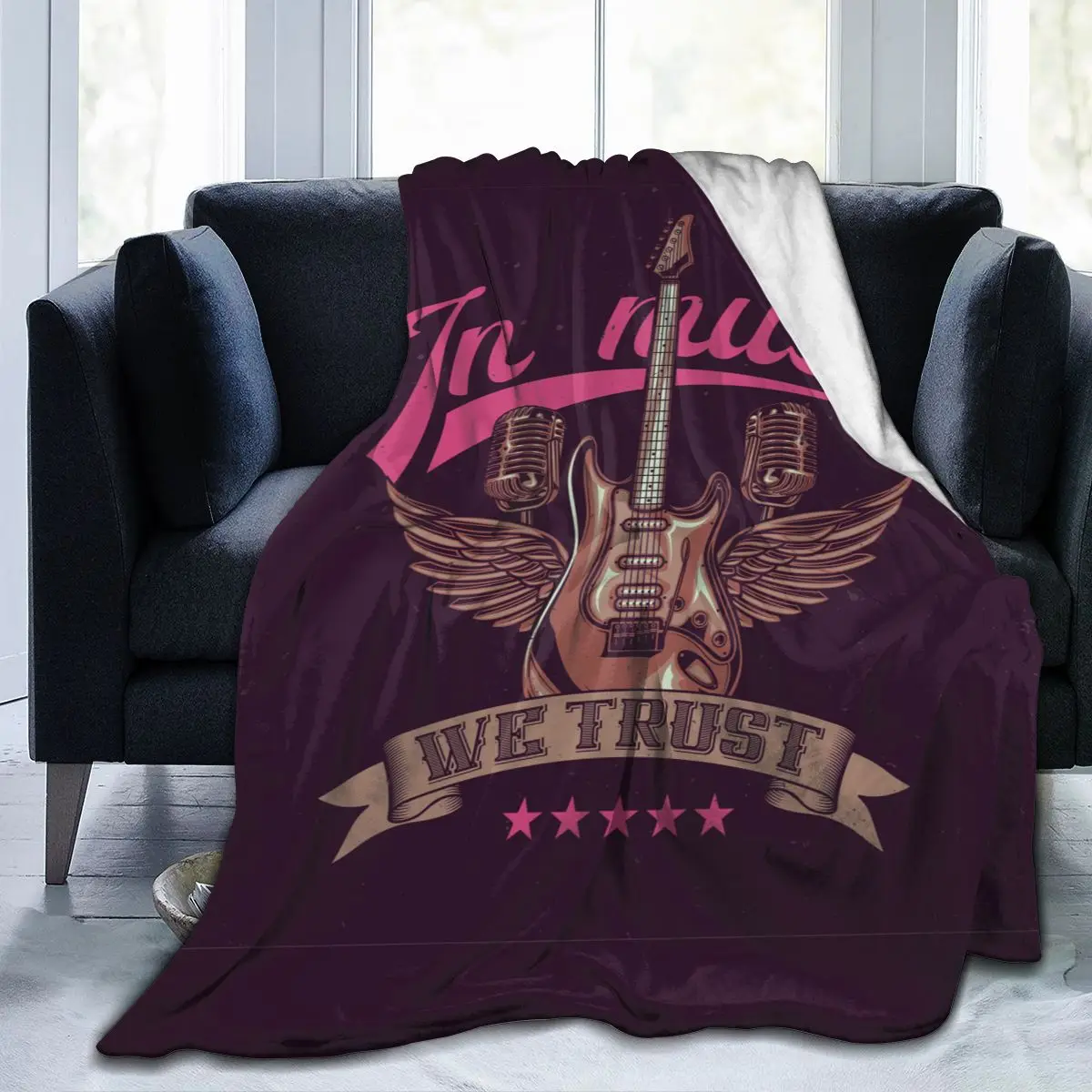 

Flannel Blanket Guitar With Microphones Wings Soft Micro Fleece Blanket for Bathrobe Sofa Bed Travel Home Winter Spring Fall