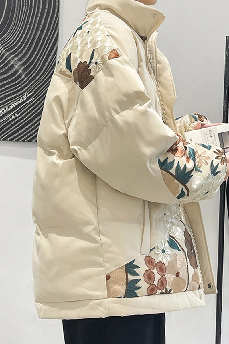 EOENKKY/Winter Warm Men Paraks Thicken Oversized Man Parkas 2022 Korean Men's Casual Embroidery Jackets Male Outwears