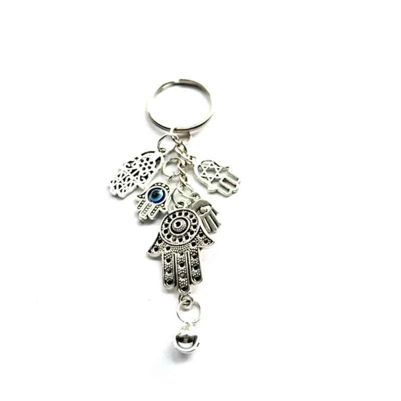 Hamsa Hand Devils Eye of Fatima Keychain For Keys Car Key Ring Luck Charm With Bell Chains Jewelry Friendship Gift On.