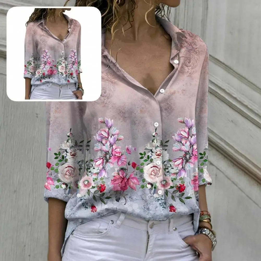 

Trendy Loose Shirt Thin Workwear Casual Shirt Single Breasted Print Office Top
