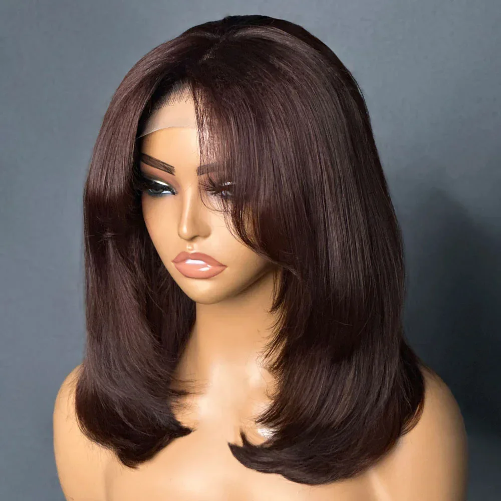 Натуральный коричневый длинный боб объемная волна 5x5 шелковая основа еврейский