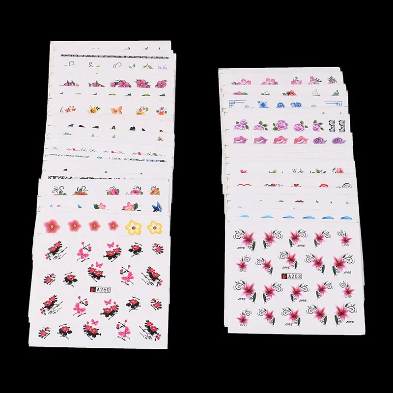 

50pcs Watermark Slider Nail Stickers Decal Water Transfer Tattoo Flower Butterfly Decoration Manicure Adhesive Tip