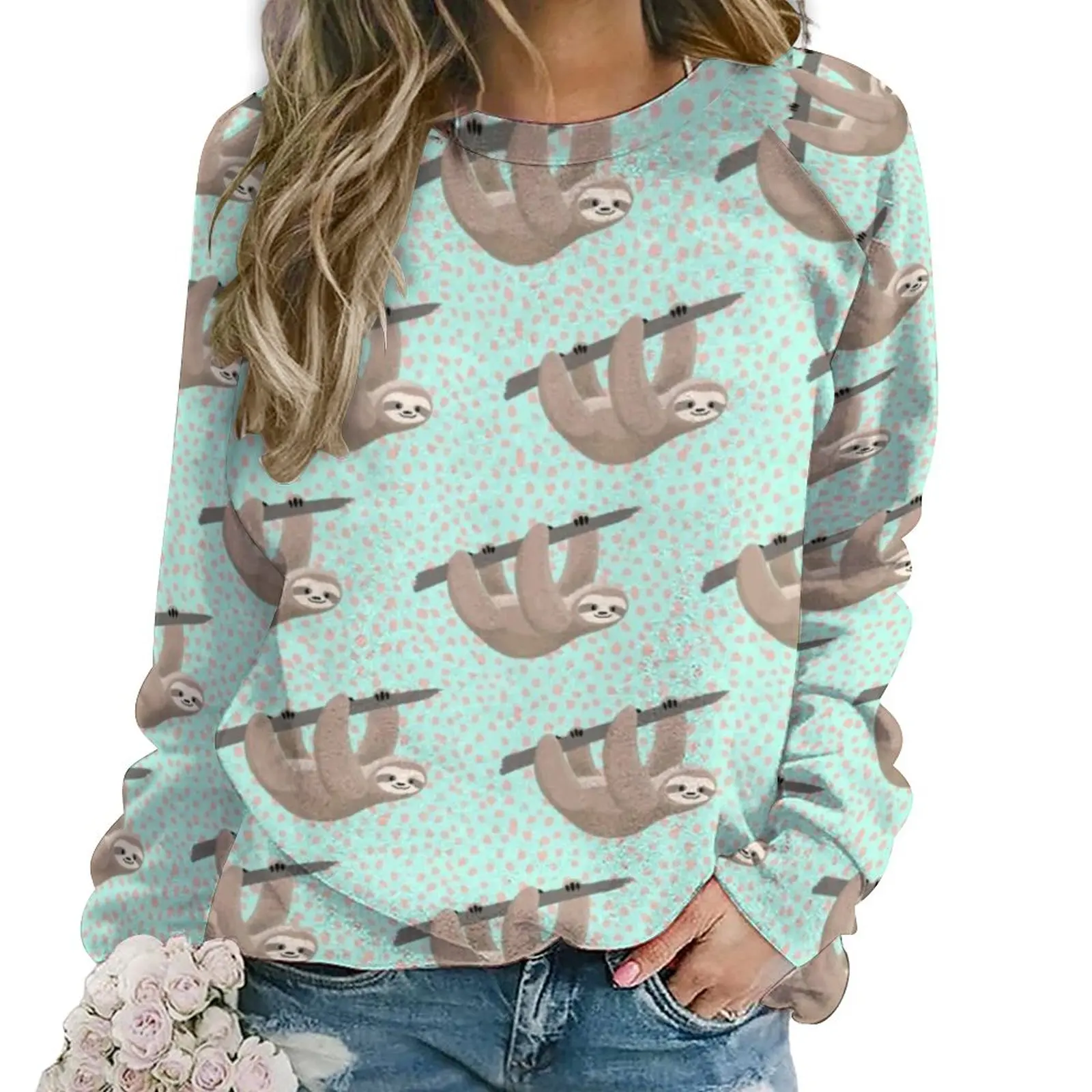

Peach Sloths Hoodies Womens Long Sleeve Cute Dot Print Y2k Casual Hoodie Cheap Spring Hip Hop Oversized Design Sweatshirts