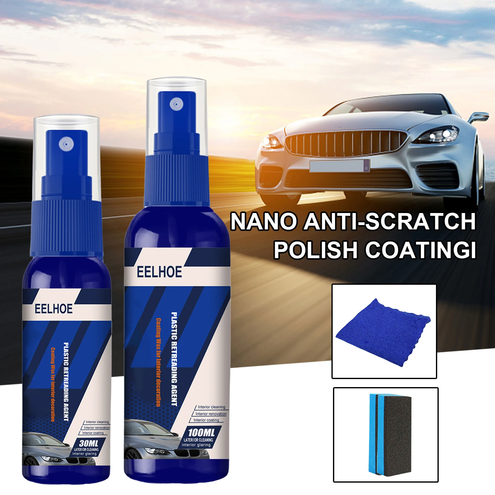 

2pcs 30/100ml Coating Agent Anti Scratch Hydrophobic Polish Protective Sealant Polish For Cars With 2 Sponge 1 Microfiber Towel