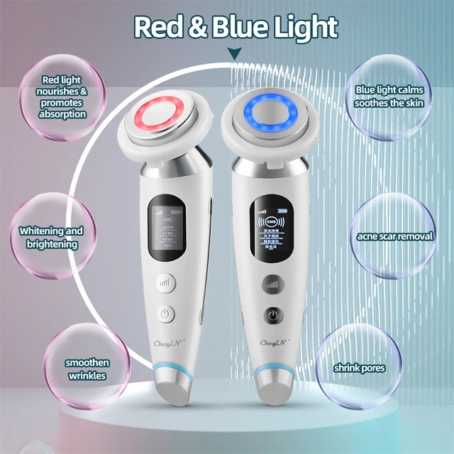 CkeyiN EMS Face Massager Light Therapy Machine+Ultrasonic Skin Scrubber
