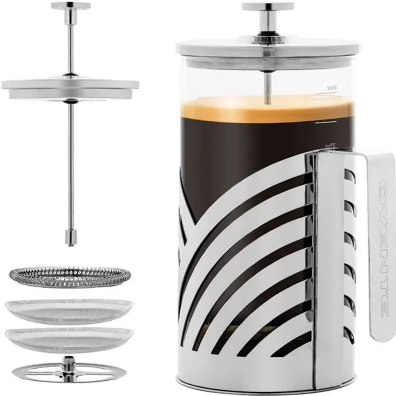 

French Press Carafe Coffee & Tea Maker 34 Ounce with 3 Filter Stainless Steel Plunger System & Heat Resistant Borosilicate Glass