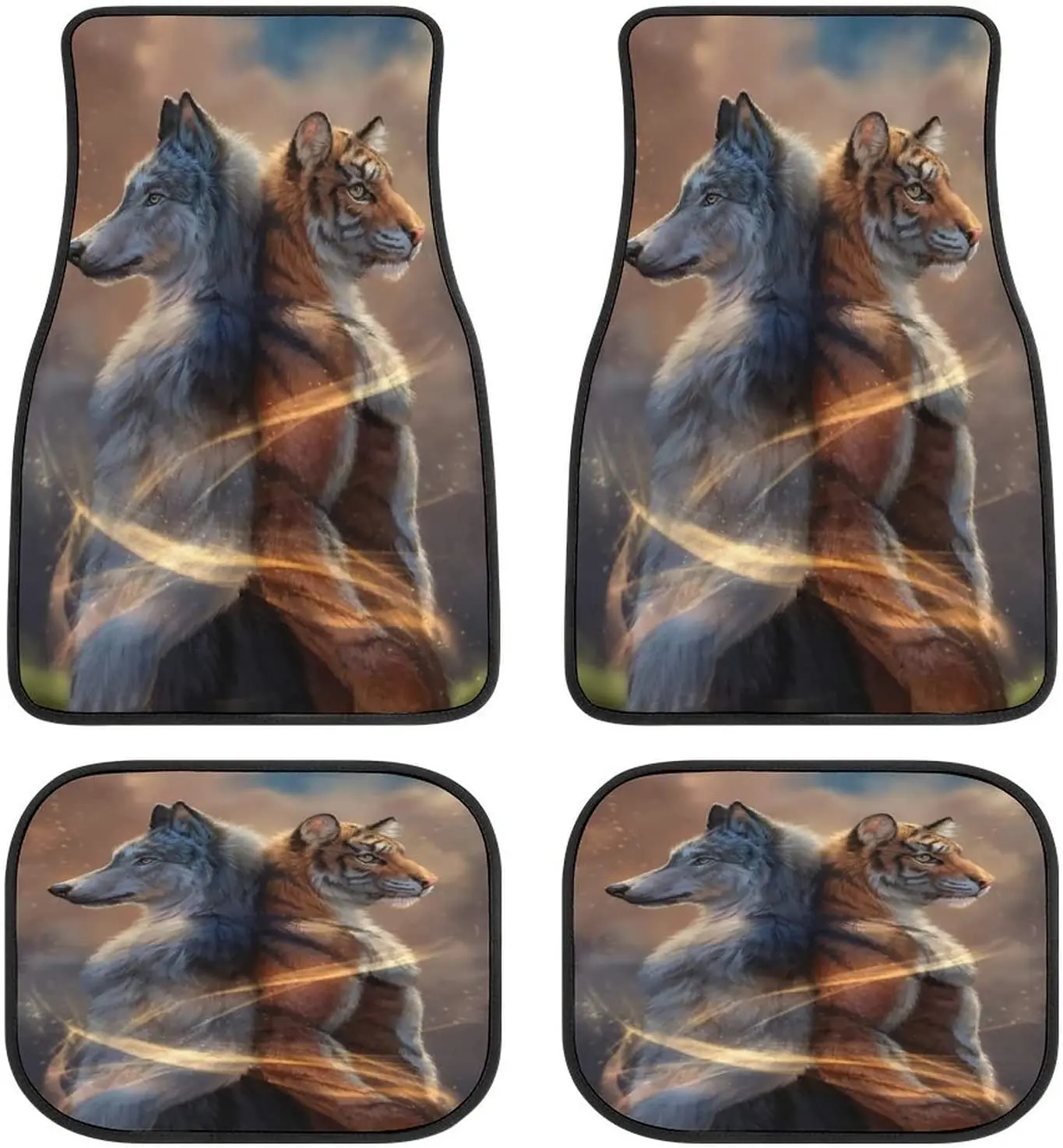 

Animal Timber Wolf Tiger Art Car Mats Universal Drive Seat Carpet Vehicle Interior Protector Mats Funny Designs All-Weather Mats