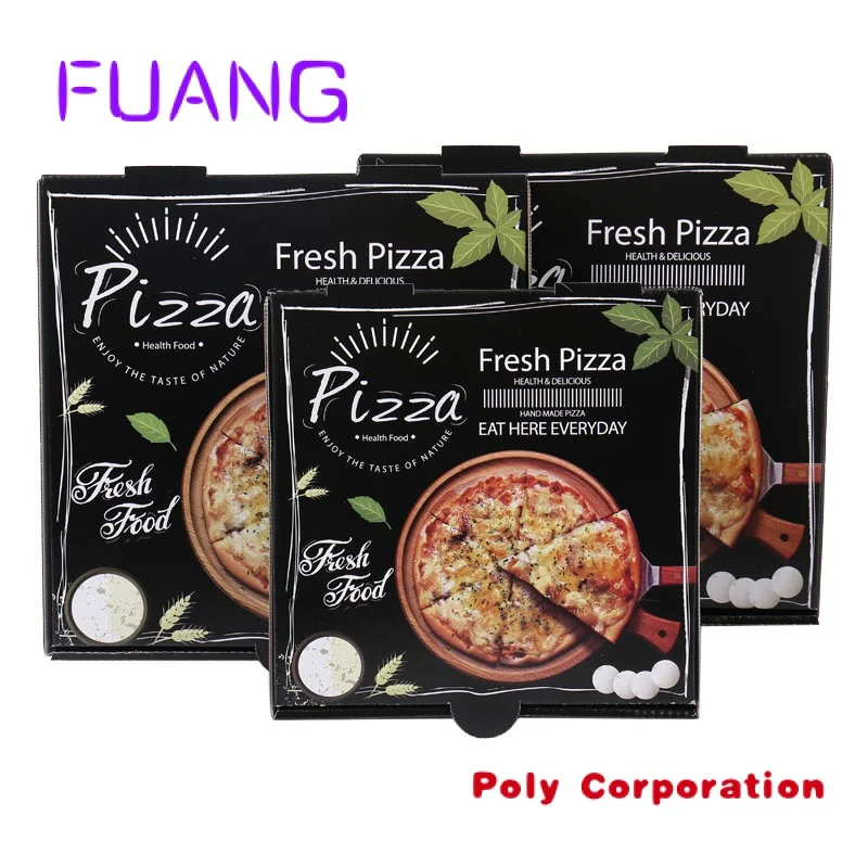 Food Grade Custom Logo Corrugated Luxury Pizza Box Takeaway Packaging Black Pizza Box
