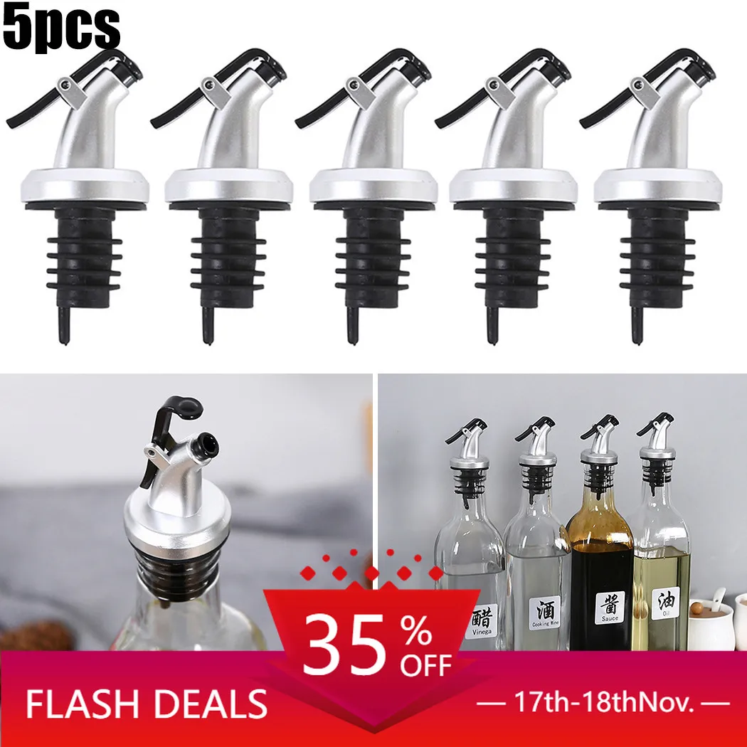 

5pcs Bottle Pourer Liquor Spirit Oil Olive Stopper Dispenser With Dust For Oil/vinegar/liqueurs/bourbon/wine/juice Kitchen Tools