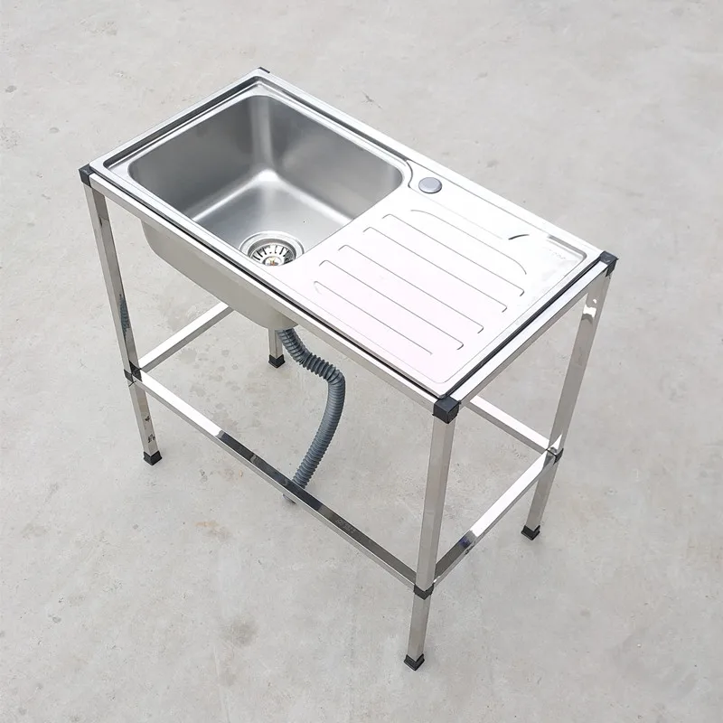 

Kitchen Stainless Steel Sink with Bracket Mobile Simple Scullery Washing Vegetables Basin with Platform Integrated Vegetable