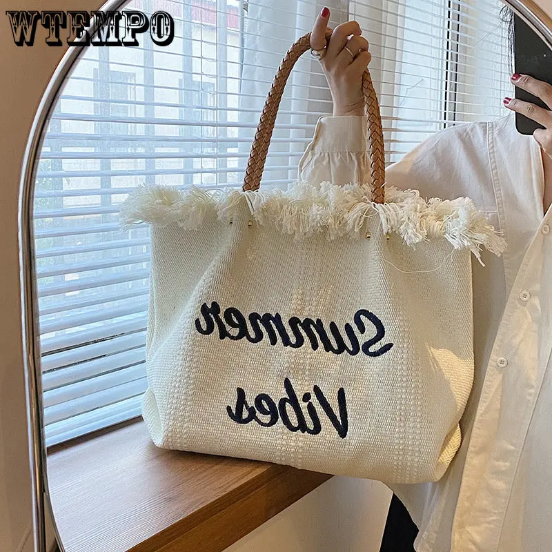 Bag for Women Designer Fashion Tassel Canvas Shoulder Bag Large Capacity Tote Bags Ladys High Quality Brand Totes Travel Bolso