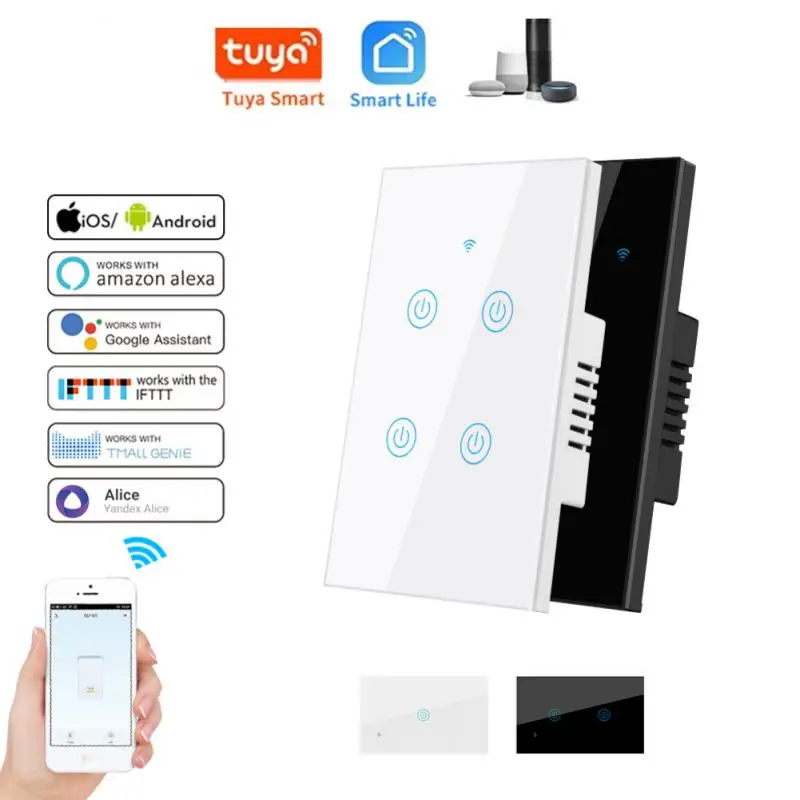 

Smart Switch Alexa US Standard Tuya Control Works With Google Home 1/2/3 /4Gang Smart Home Light Zigbee Touch Switches