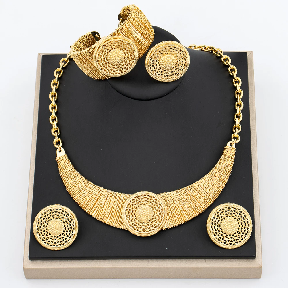 

Luxury Gold Plated Jewelry Set For Women Dubai Bridal Wedding Necklace Earrings Bracelect Rings African Necklace Choker Gifts