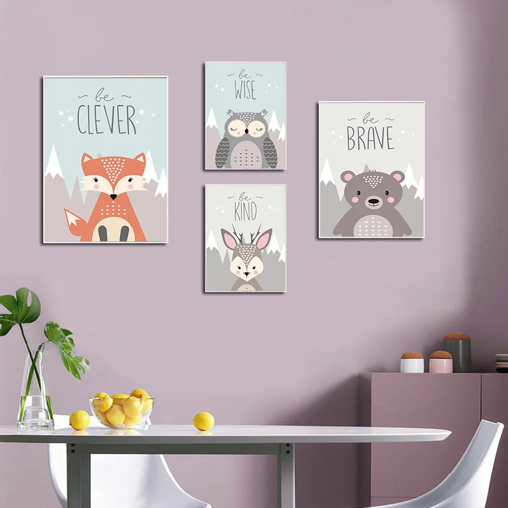 Настенная картина для детской комнаты с изображением совы медведя лисы оленя