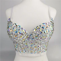 womens sexy colorful rhinestones corset cropped tops nightclub show tops straps gather corset tank tops tank top women