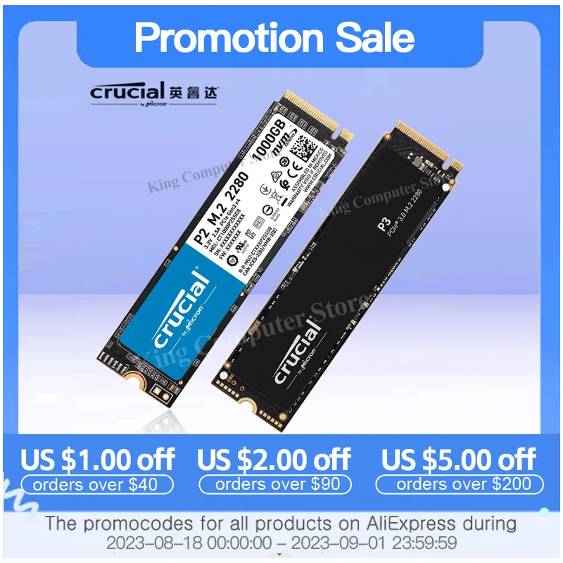 Твердотельный накопитель Crucial SSD P3 Plus/P3/P5 PLUS 500G 1000G 2000G 4000G PCIe 3D NAND P2 250G NVMe M.2, оригинальный и новый