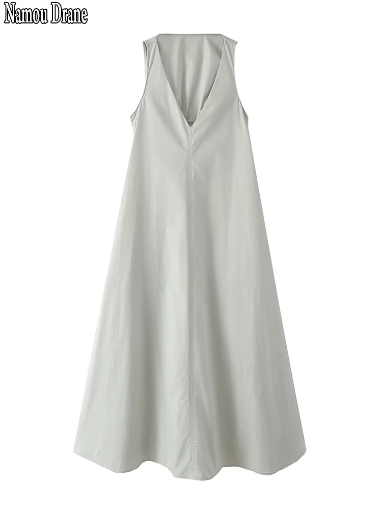 

Платье с V-образным вырезом, новинка весны 2023, свободное повседневное ТРАПЕЦИЕВИДНОЕ длинное платье с открытой спиной, декоративное платье для очереди без рукавов