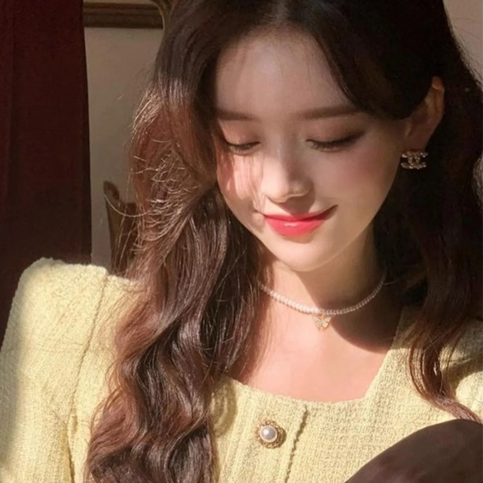 Серебряное ожерелье-бабочка с жемчужной цепочкой