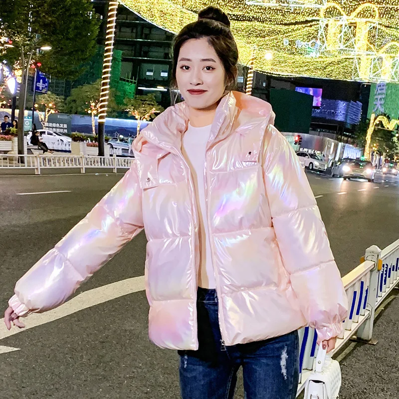 2022 Wash Free Cotton Padded Jacket For Women Winter Glossy Waterproof Student Short Parka Hodded Puffer Jacket Women