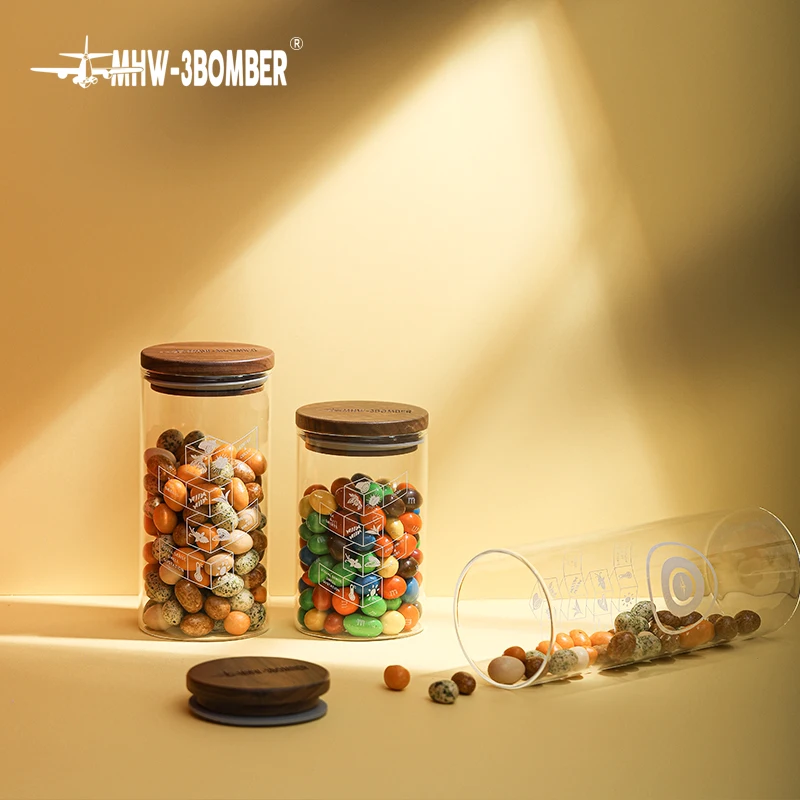 

MHW-3BOMBER Glass Sealed Canister 500ml/700ml/1000ml Coffee Beans Jar Nut Storage Coffee Bar Barista Tools Accessories