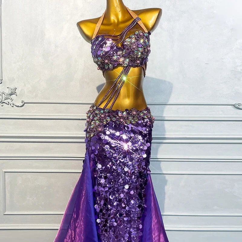 Костюм для танца живота по индивидуальному заказу женский фиолетовый комплект с