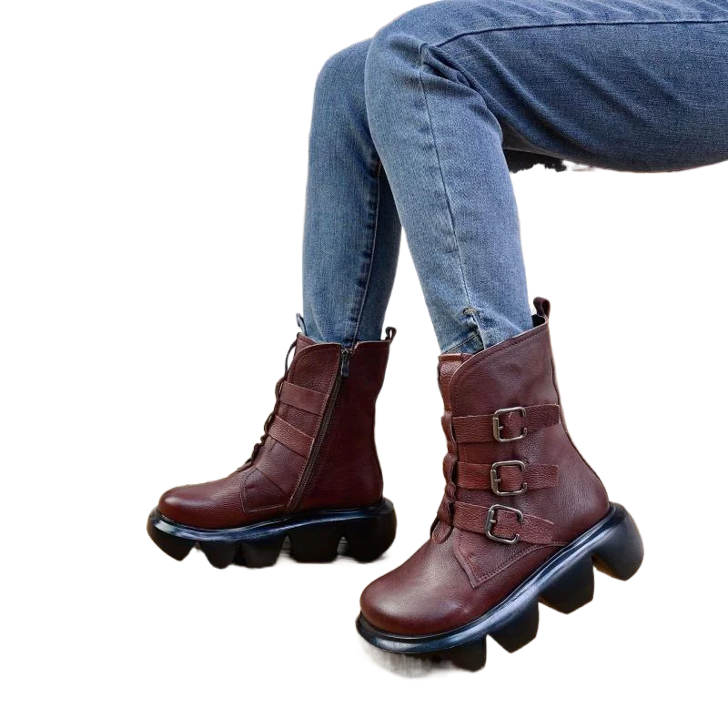 

Женские ботильоны из натуральной кожи YourSeason, с круглым носком, на молнии, повседневные ботинки ручной работы на платформе, зима 2022