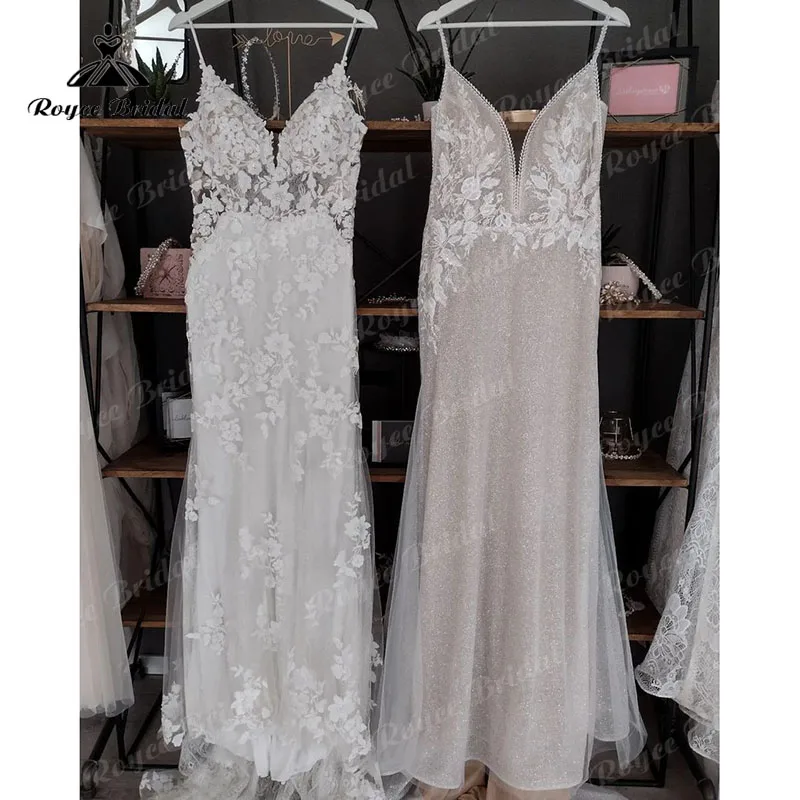 

trouwjurk V Neck Lace Appliques Backless Spaghetti Straps Mermaid/Trumpet Boho Wedding Dress 2023 vestido de boda corte sirena