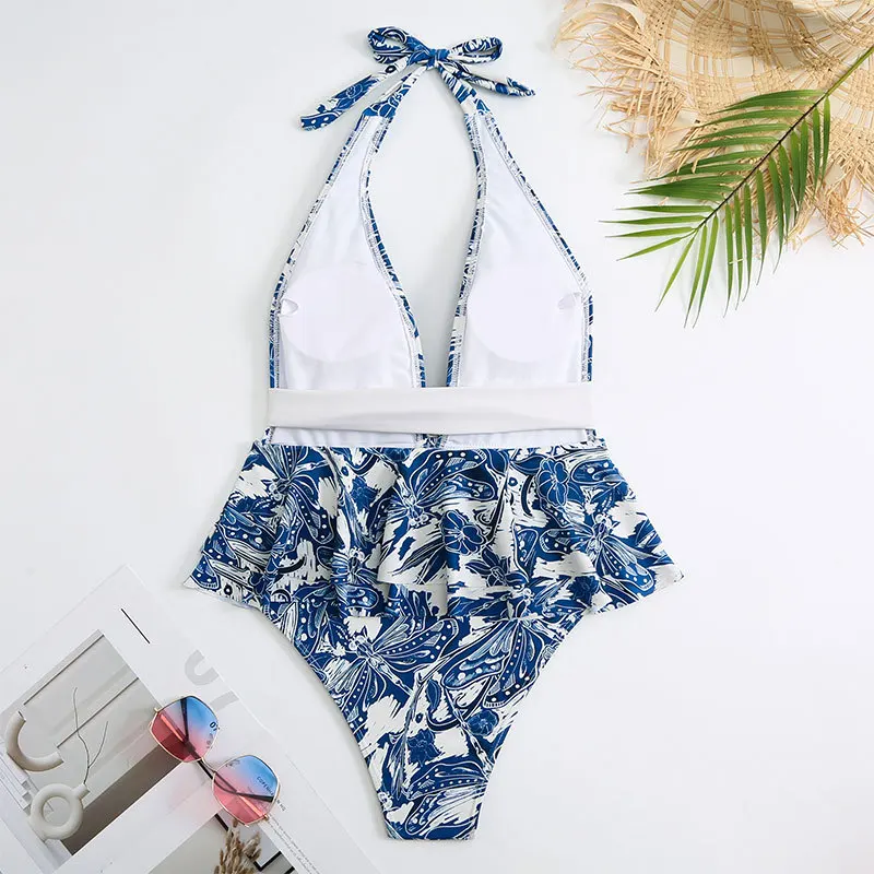 2023 New One Piece Swimsuit and Dress Women One Shoulder Ruffle Swimwear Braziilian Luxury Halter Beach Bathing Suit Summer