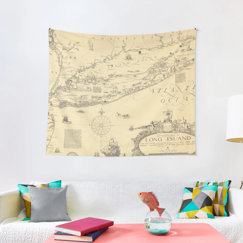 Карта Нью-Йорка Старый Длинный Остров (1925) Винтажный гобелен Nassau &amp Suffolk New York Atlas