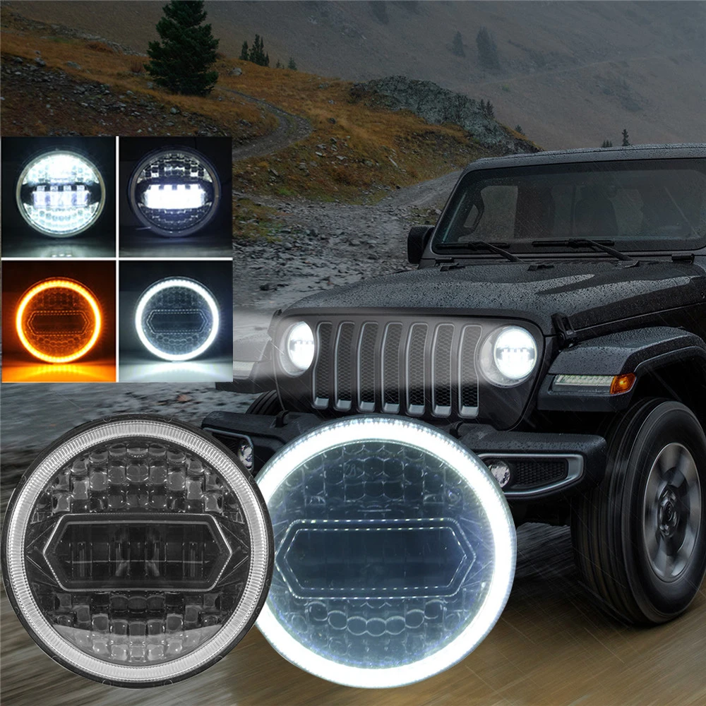 

7-дюймовые светодиодные фары для мотоцикла DRL дальний/ближний свет 50 Вт кольцо ореола для Harley Touring мотоцикла фары для внедорожника 4x4 УАЗ 12 В 24 В