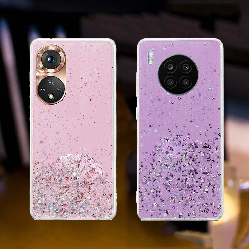 Блестящий прозрачный мягкий чехол со стразами и звездой для Huawei P50 P30 Lite NOVA 8i 9 Honor 60