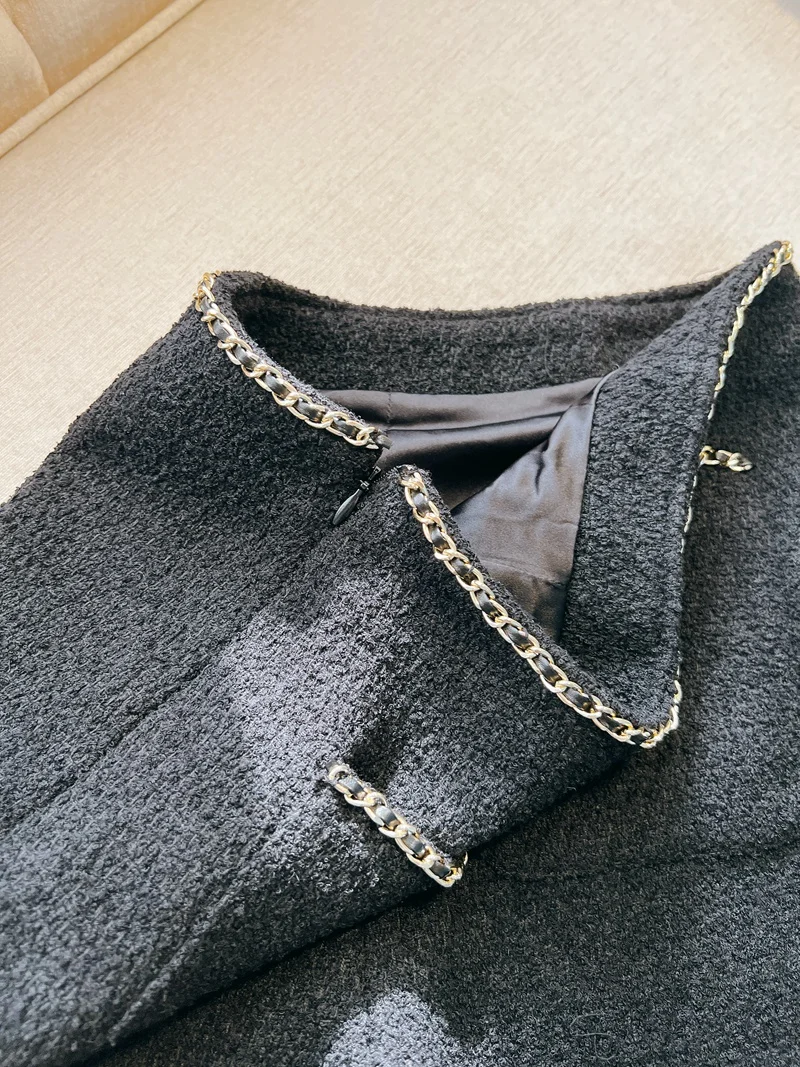 Черные твидовые шорты Lingzhiwusis французские винтажные Элегантные зимние высокого