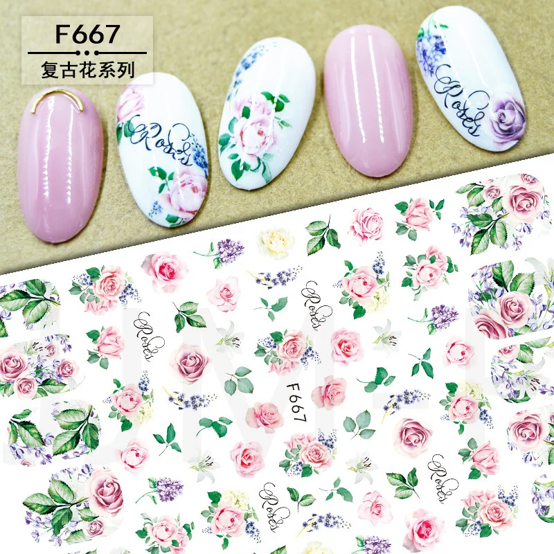 

1pcs Flower Nail Stickers Multi Color Rose Leaf Butterfly Decal Nails Supplies Tranfer Foil Slider Summer DIY Nail Art Decoratio