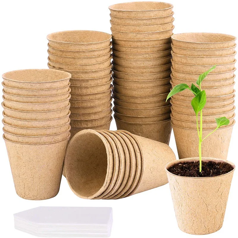 

100Pcs Peat Pots Seed Starter Pots Round Biodegrade Plant Nursery Pots Garden Organic Peat Pots Kits for Seedling