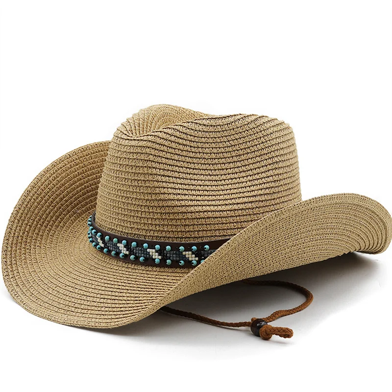 Straw Handmade Western Hat Cowboy Top Hat Women's Outdoor Beach Hat Sun Visor Sun Protection Fashionable Hat