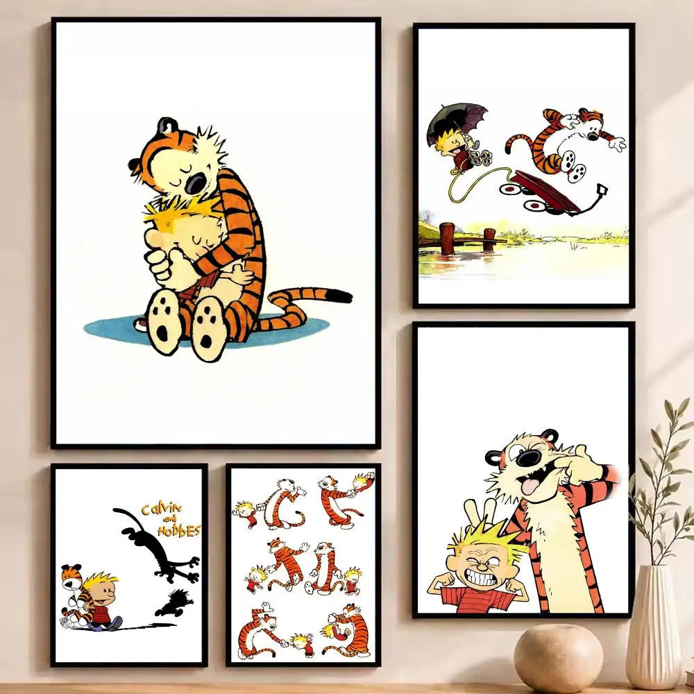 Фото Постеры-наклейки C-Calvin and H-Hobbes, HD-печать, самоклеящиеся, для спальни, гостиной, домашнего декора, современные настенные наклейки, подарок №1