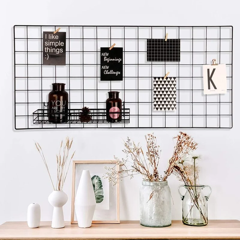 

Grid Photo Wall Photo Hanging Display Wire Wall Grid Metal Grid Photo Organizer Storage Rack Home Office Decoration Black