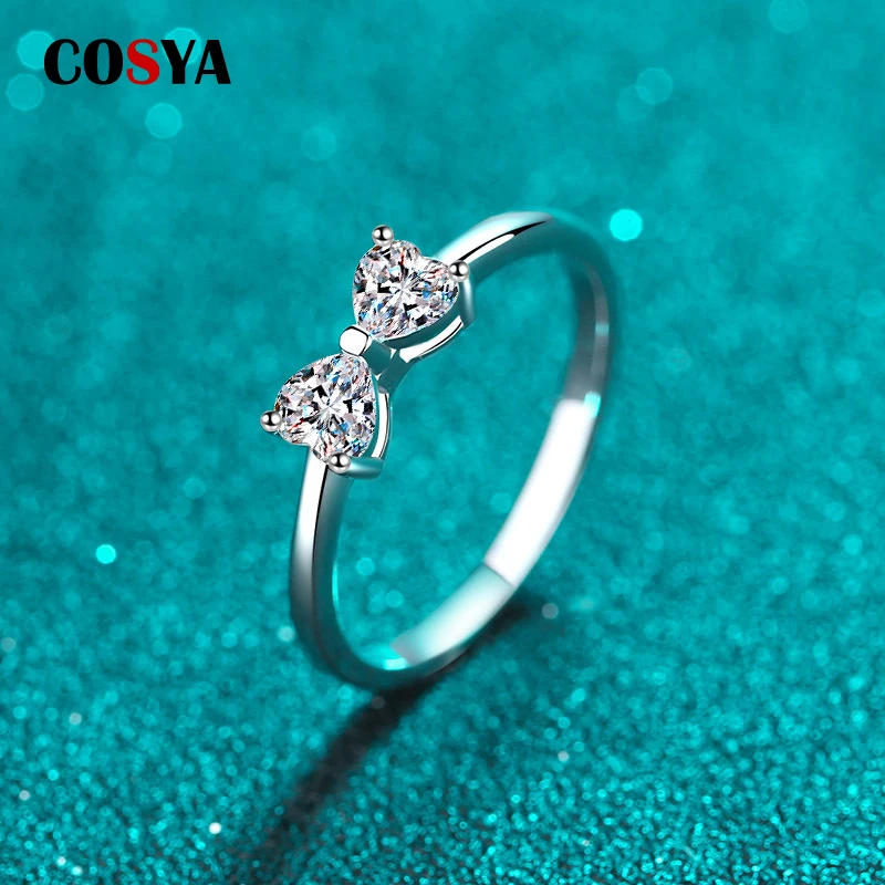 

COSYA 0.6Carat Moissanite Rings Heart-to-heart for Women 925 Sterling Silver PT950 Diamond Ring Wedding Engagement Fine Jewelry