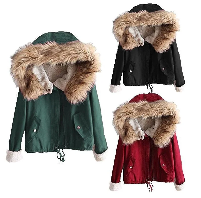 Short Hooded Parka With Fur Collar Winter Jacket Women Casual Warm Adjustable Waist Female Cotton Liner Parka Coats 2022 New
