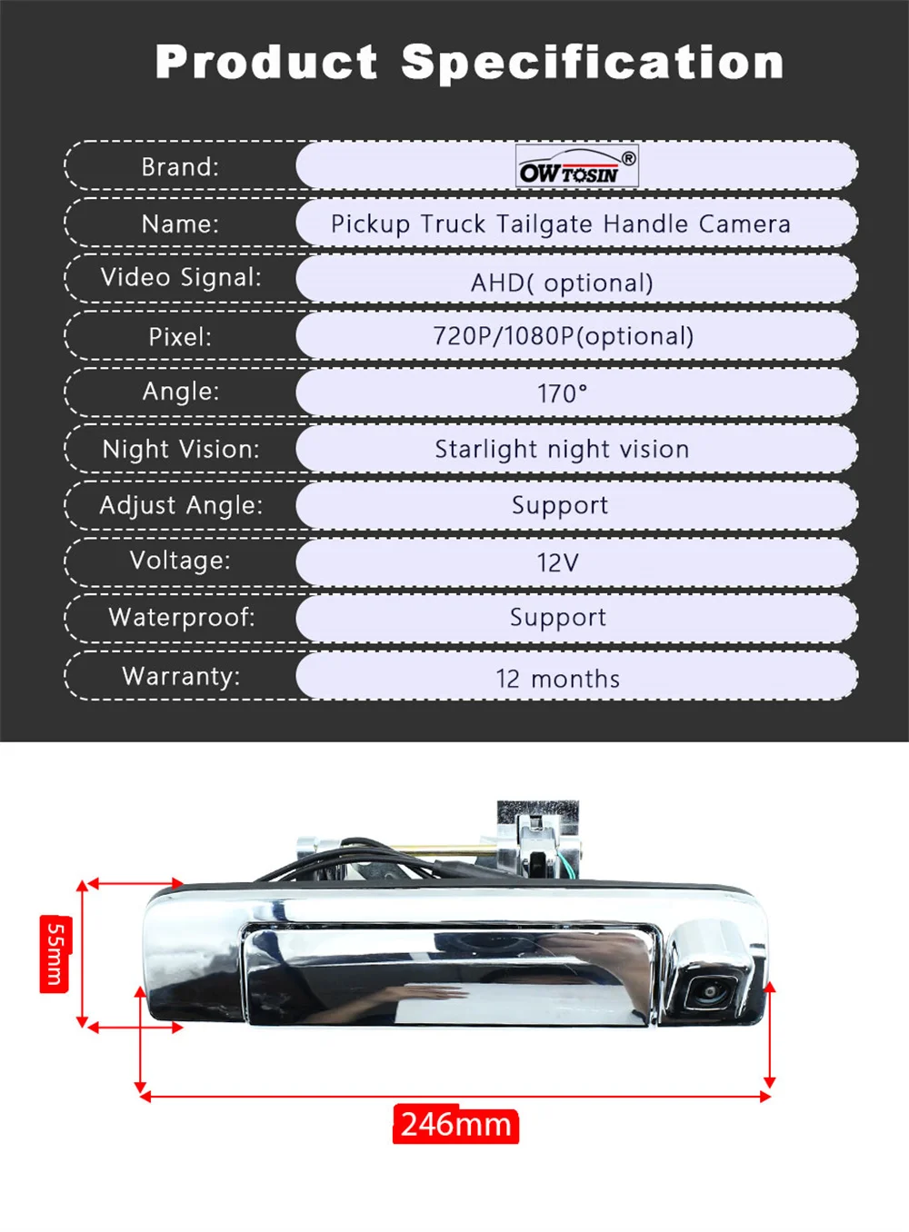 Фото Задняя камера заднего вида AHD 1080P для Isuzu D-max Dmax 2012 2013 2014 2015 2016-2018 Автомобильная камера с ручкой пикапа №5