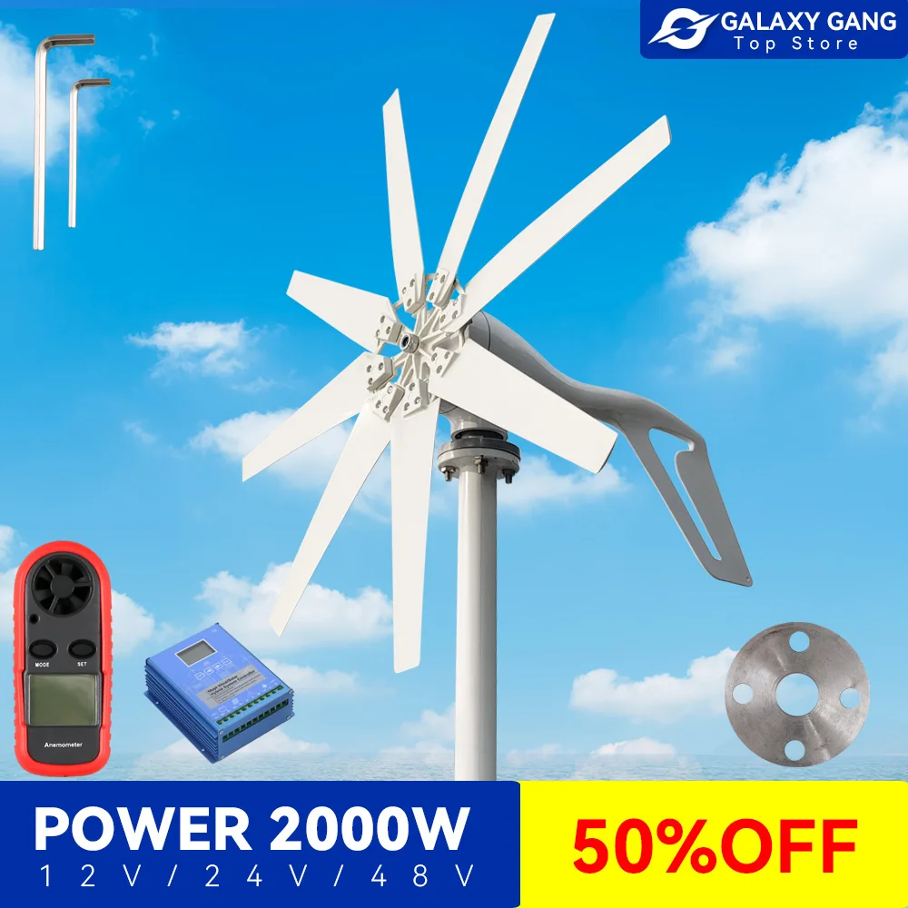 

Galaxy Gang 8 Blades Super Windmill Turbine Generator High Quality 2000W 12V 24V 48V With Mppt Charge Controller For Home Use