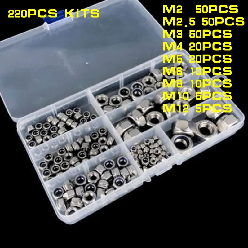 

100pcs DIN985 m2 m2.5 m3 m4 m5 m6 304 A2-70 stainess steel black blue zinc Self-locking Nut nylon Lock Nut Assortment Kit