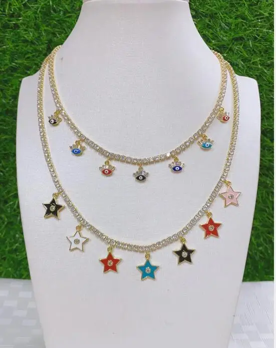 

1pcs star eye Charms Enamel for Women Crystal Gold Micro Pave Chokers necklace Cubic Zirconia Women Jewelry Gift dsf3