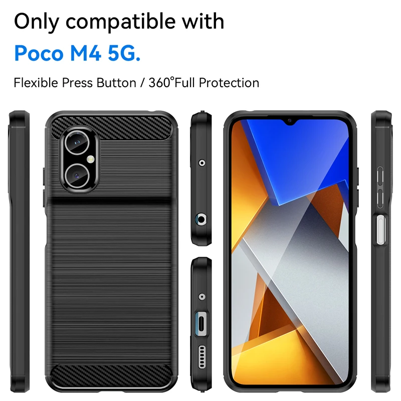 Full Cover For Xiaomi Poco M4 5G Case For Xiaomi Poco M4 F4 X3 M3 X4 Pro 5G Bumper Carbon Fiber Back Cover For Poco M4 5G Case