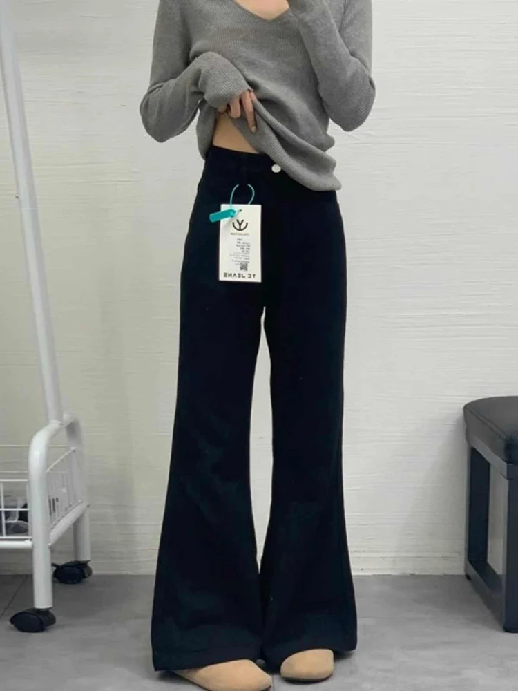 Женские черные утепленные джинсовые брюки S-3xl новинка 2024 плюшевые теплые