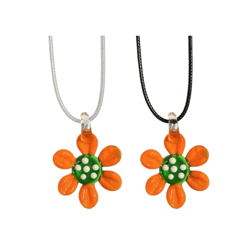 

E0BF Glass Flower Pendant Necklace Jewellery Dainty Flower Charm Clavicle Chain