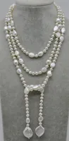HABITOO 54" Cultured White freshwater Pearl Coin Baroque Pearl lariat long Necklace Chains Necklace for Woman Choker Chain